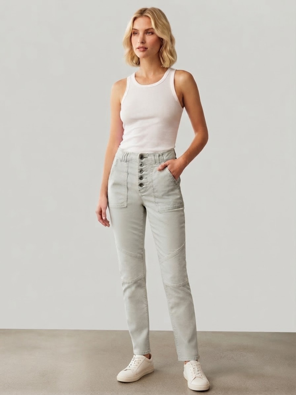 Anthropologie The Wanderer Utility Cargo Pants Button Pale Gray Green Size 25